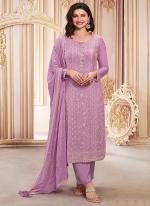 Georgette Lilac Wedding Wear Embroidery Work Straight Suit